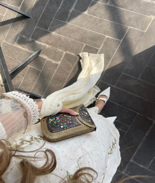 596 - Embroidered organza handmade Embellishment 