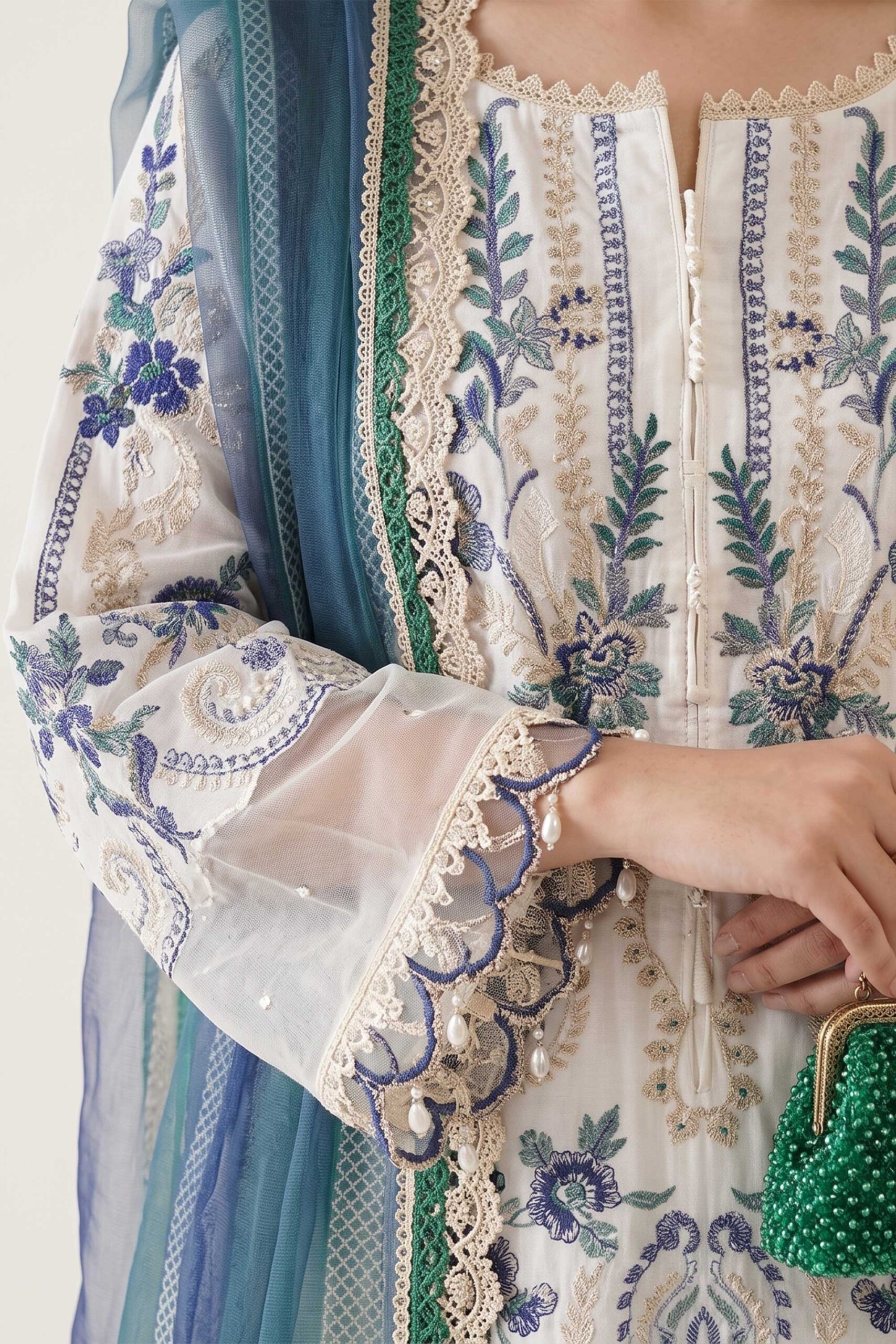 3 Piece Embroidered Cotton Suit - Image 2