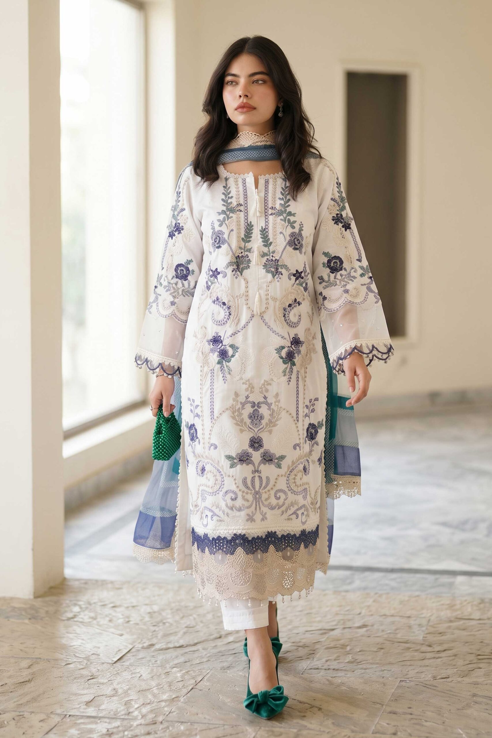 3 Piece Embroidered Cotton Suit - Image 5