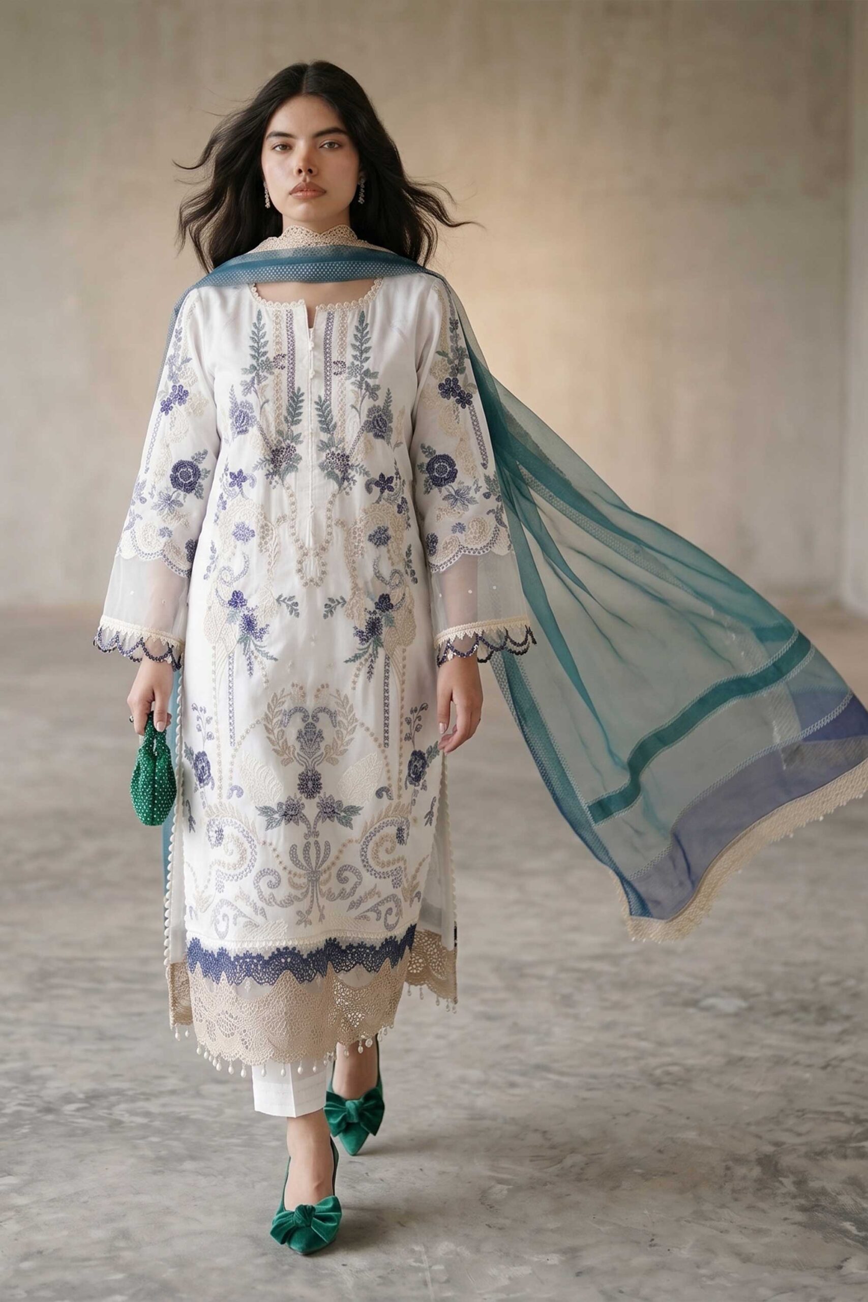 3 Piece Embroidered Cotton Suit - Image 4