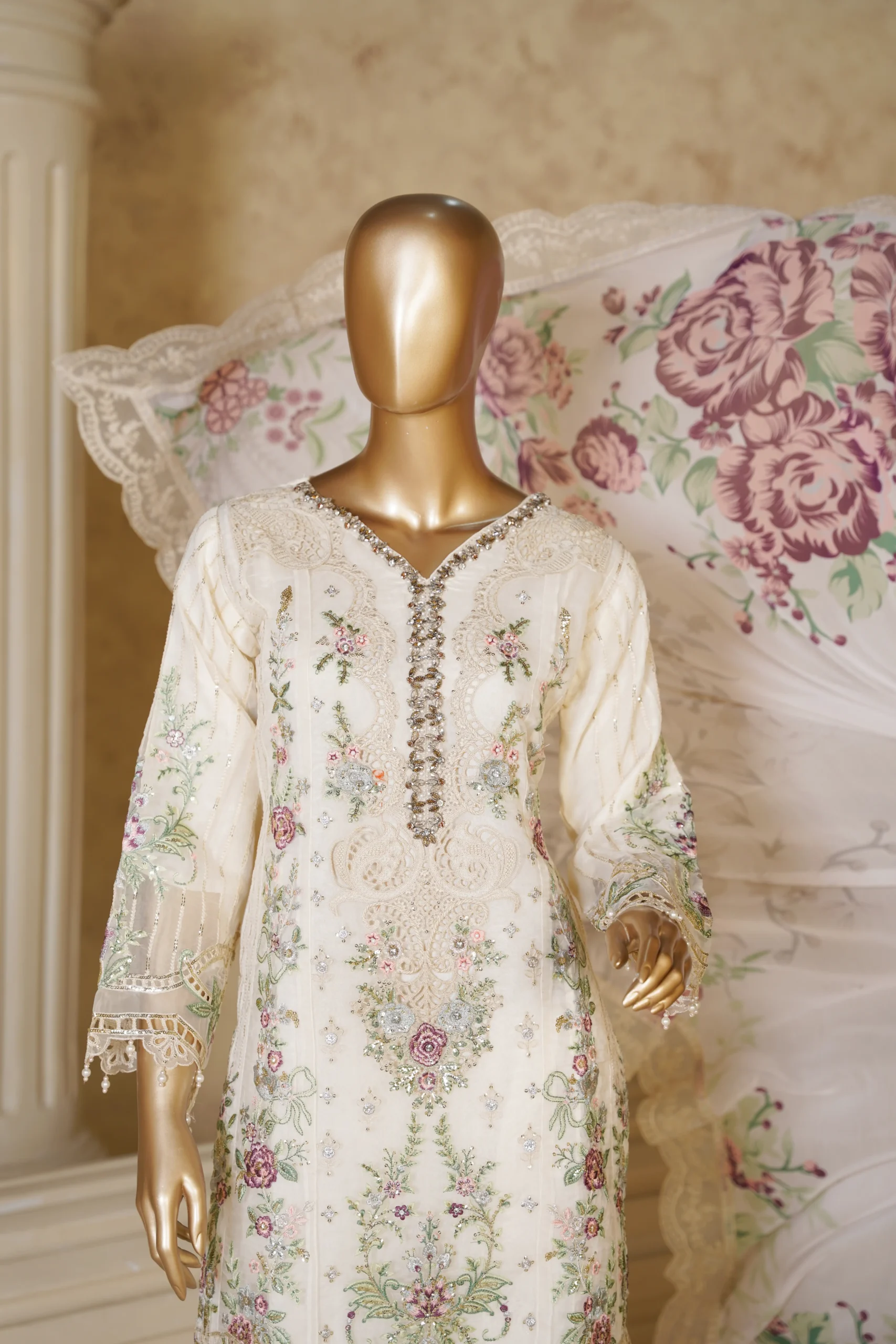 3 Piece Embroidered Organza Suit - Image 2