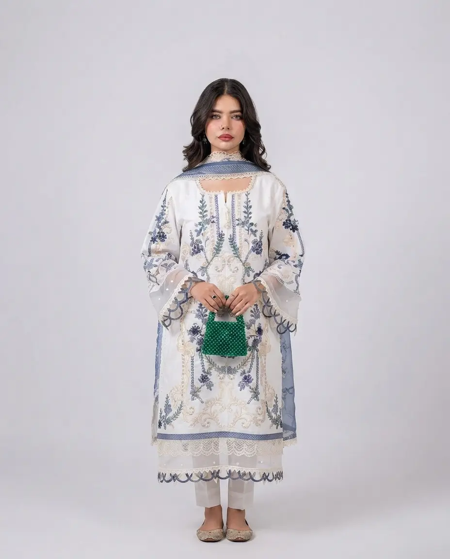 3 Piece Embroidered Cotton Suit