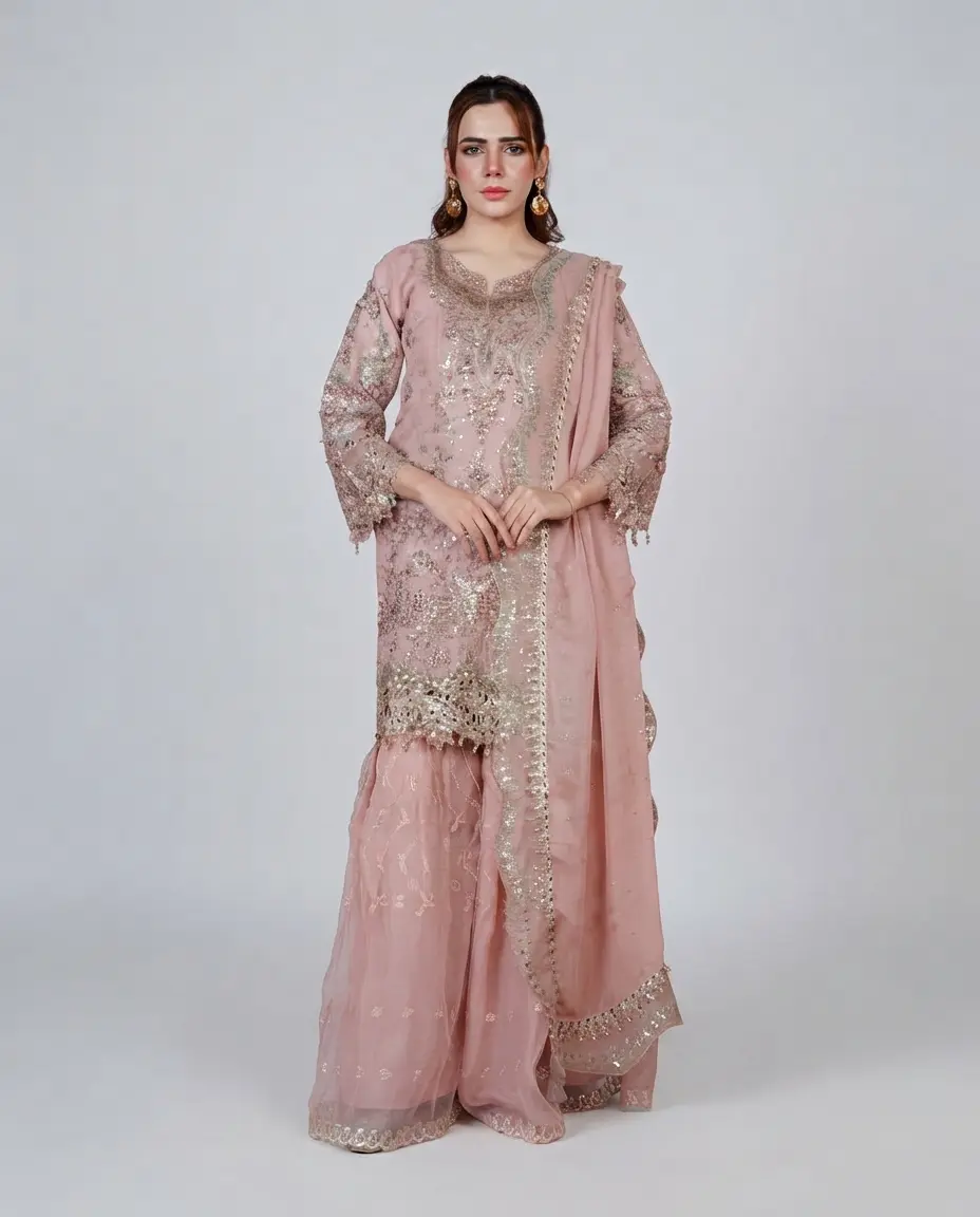 3 Piece Embroidered Organza Suit