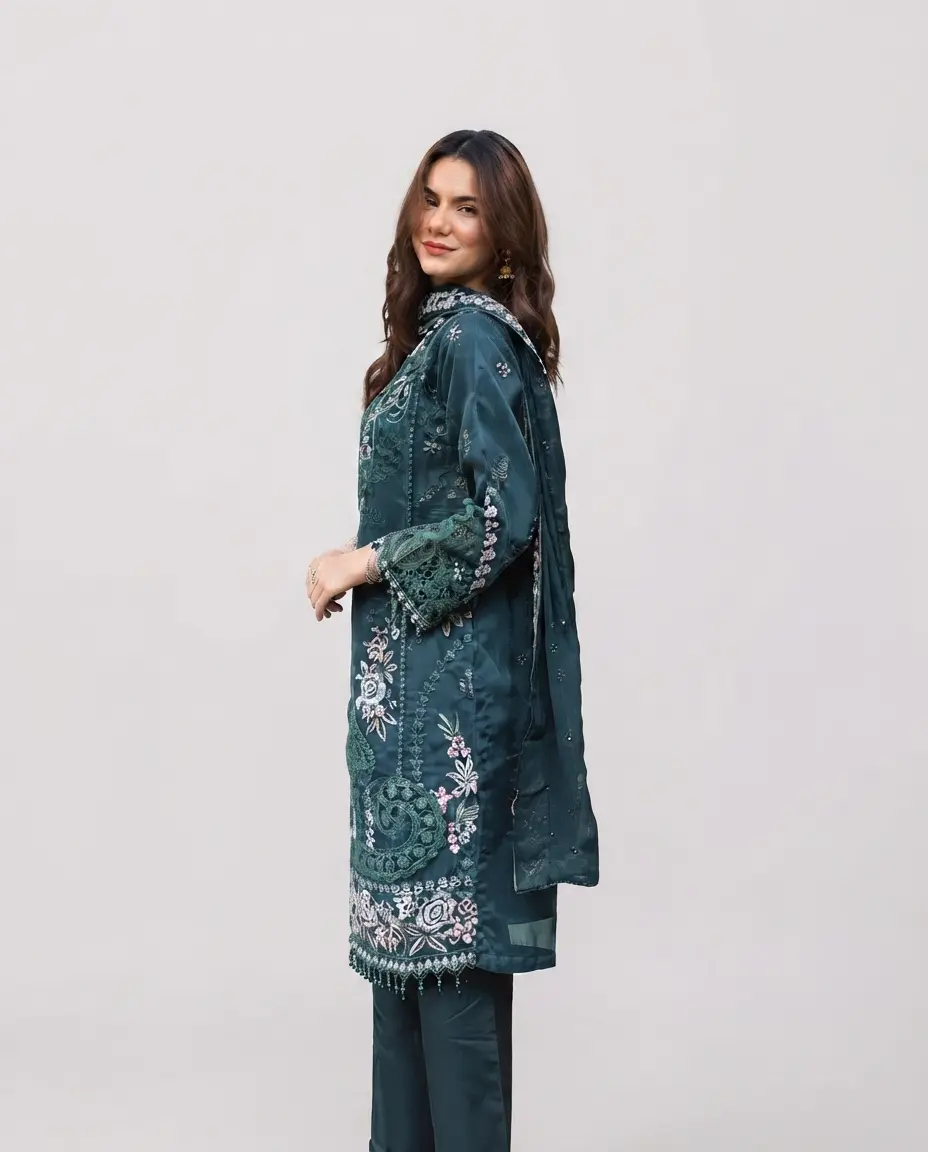 3 Piece Embroidered Organza Suit