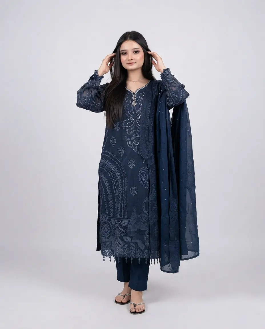 3 Piece Embroidered Organza Suit