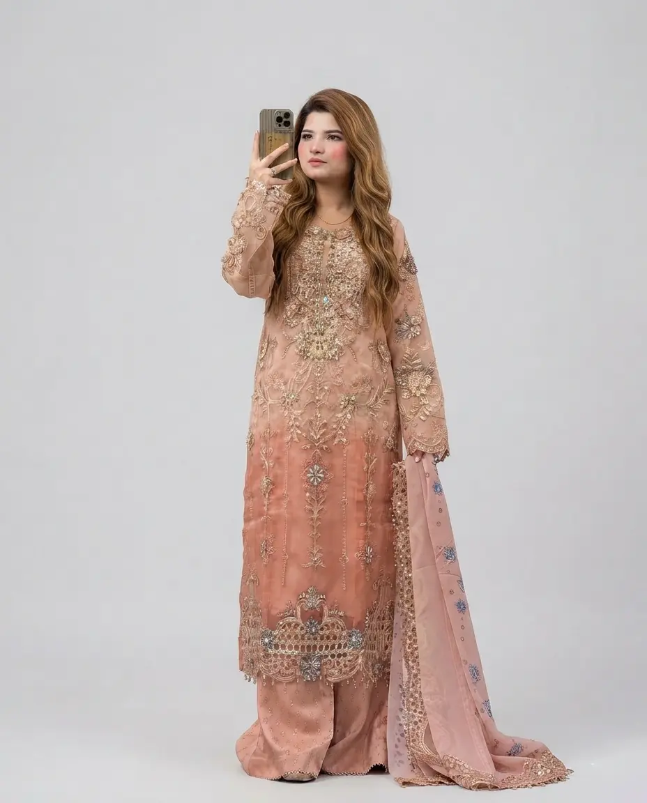3 Piece Embroidered Organza Suit