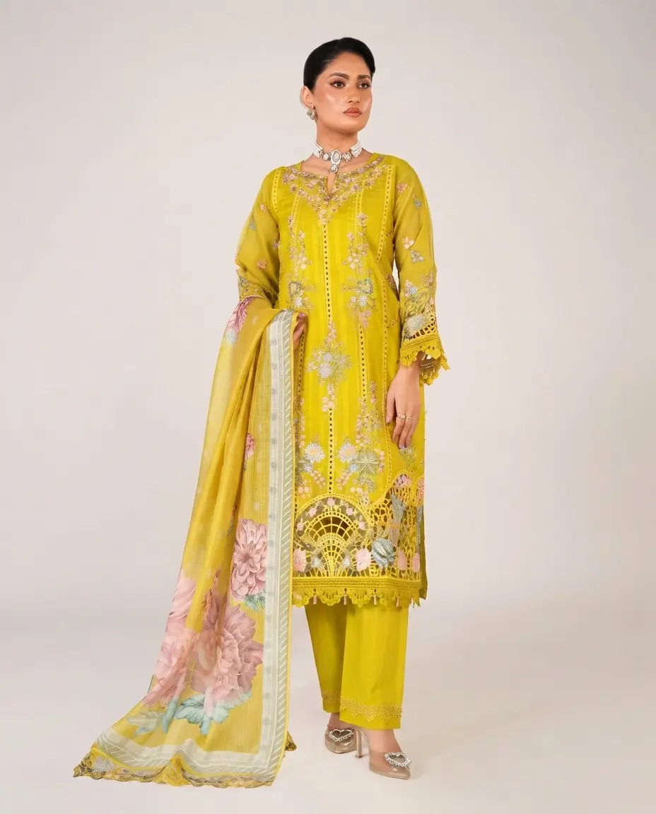 3 Piece Embroidered Cotton Suit