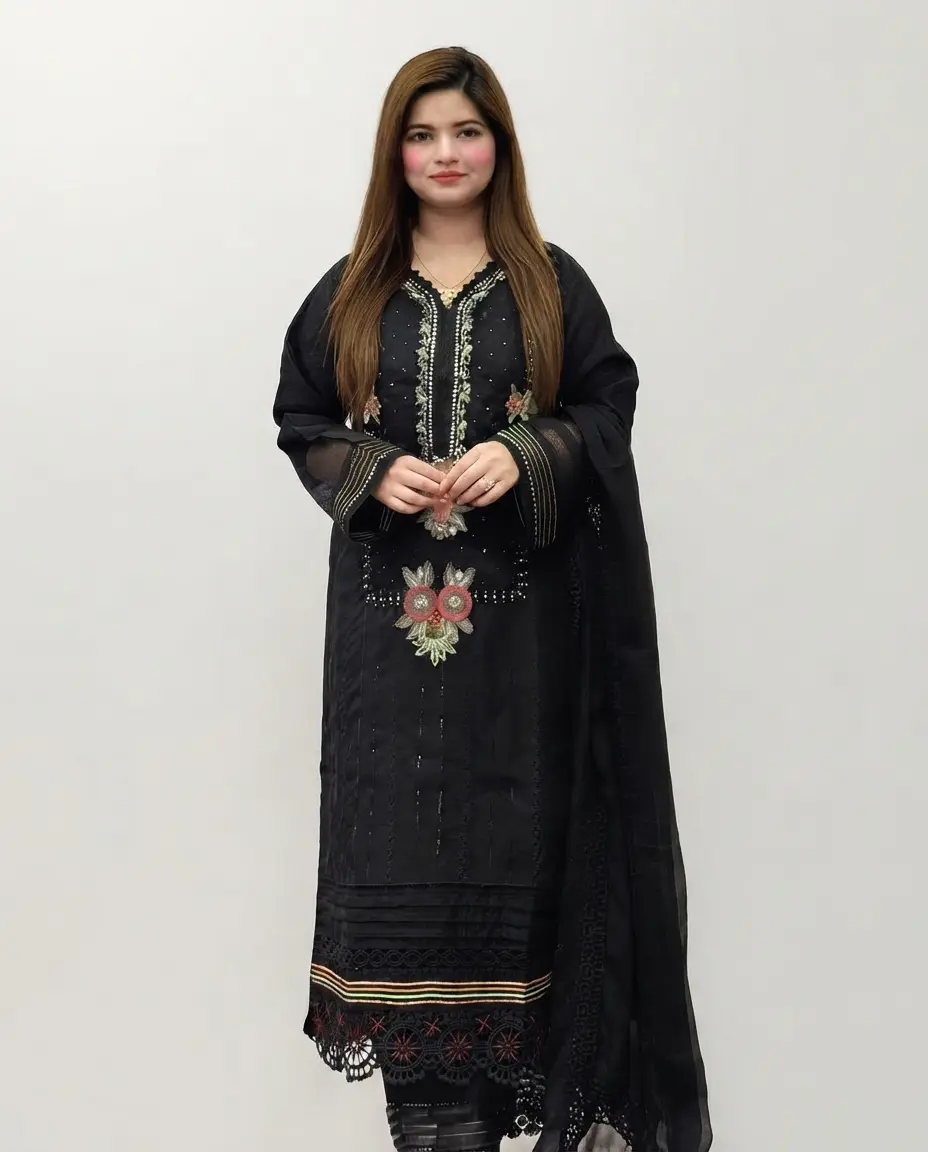 3 Piece Embroidered Viscose Suit