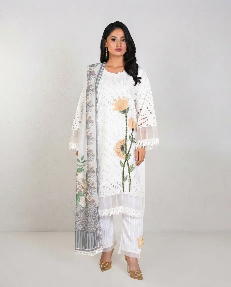 3 Piece Embroidered Cotton Suit
