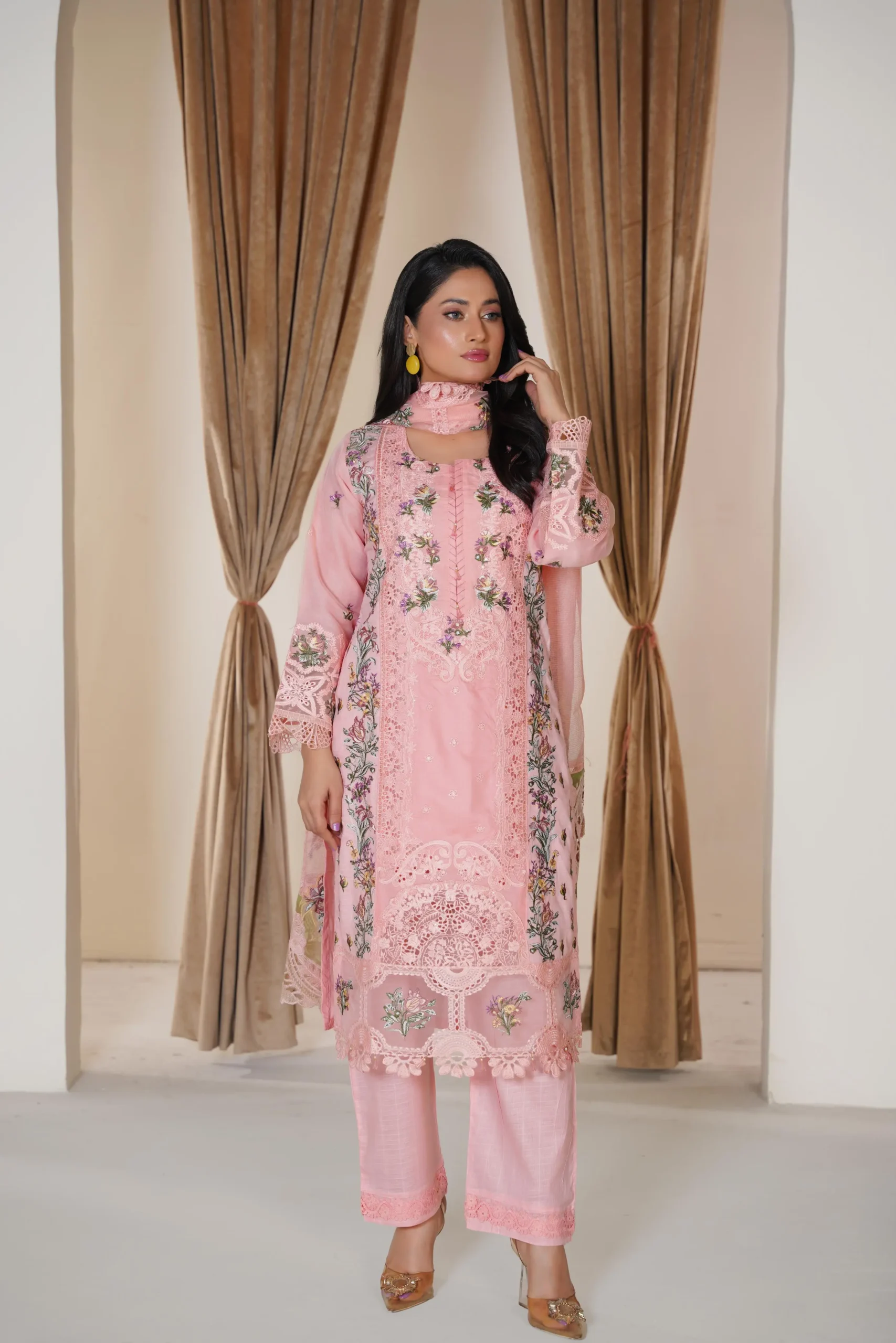 3 Piece Embroidered Cotton Suit - Image 4