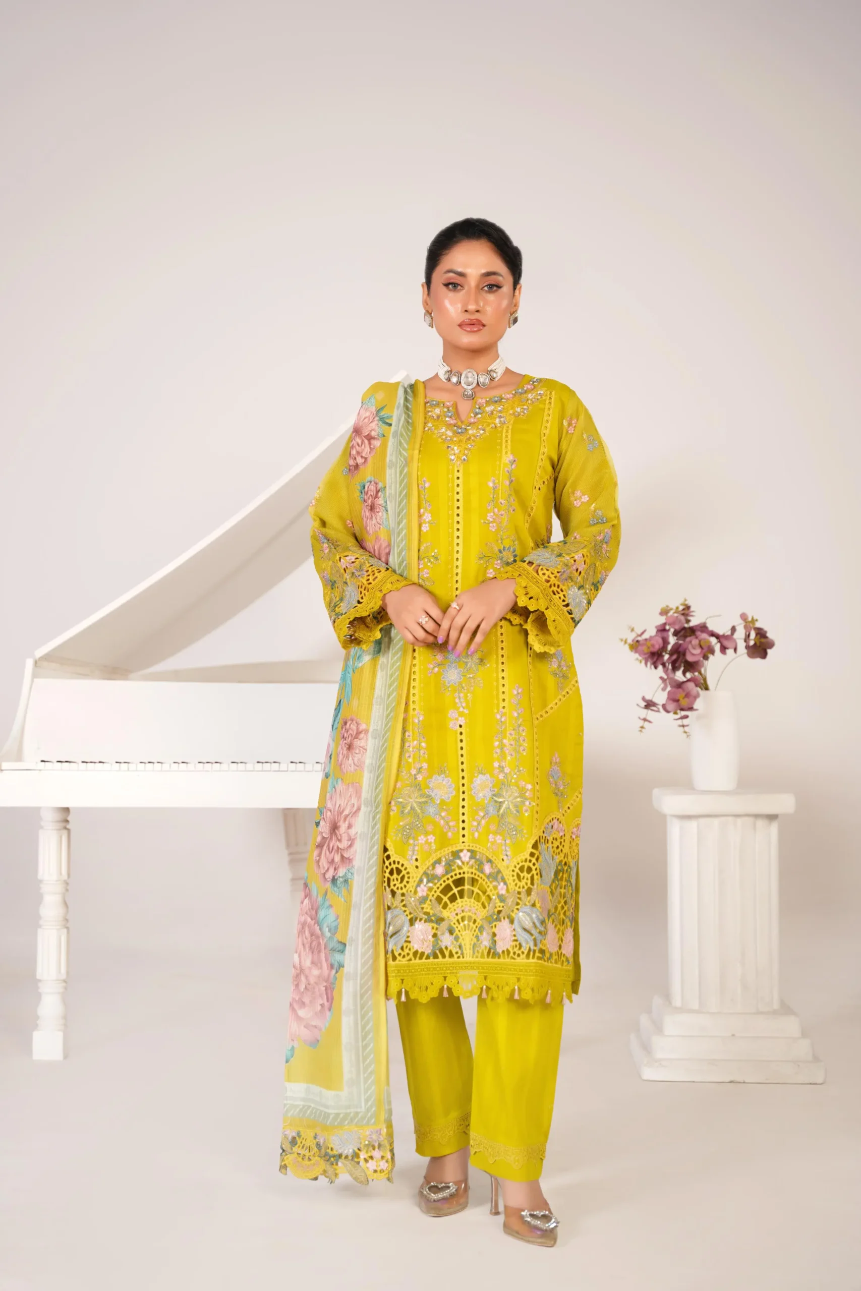 3 Piece Embroidered Cotton Suit - Image 2