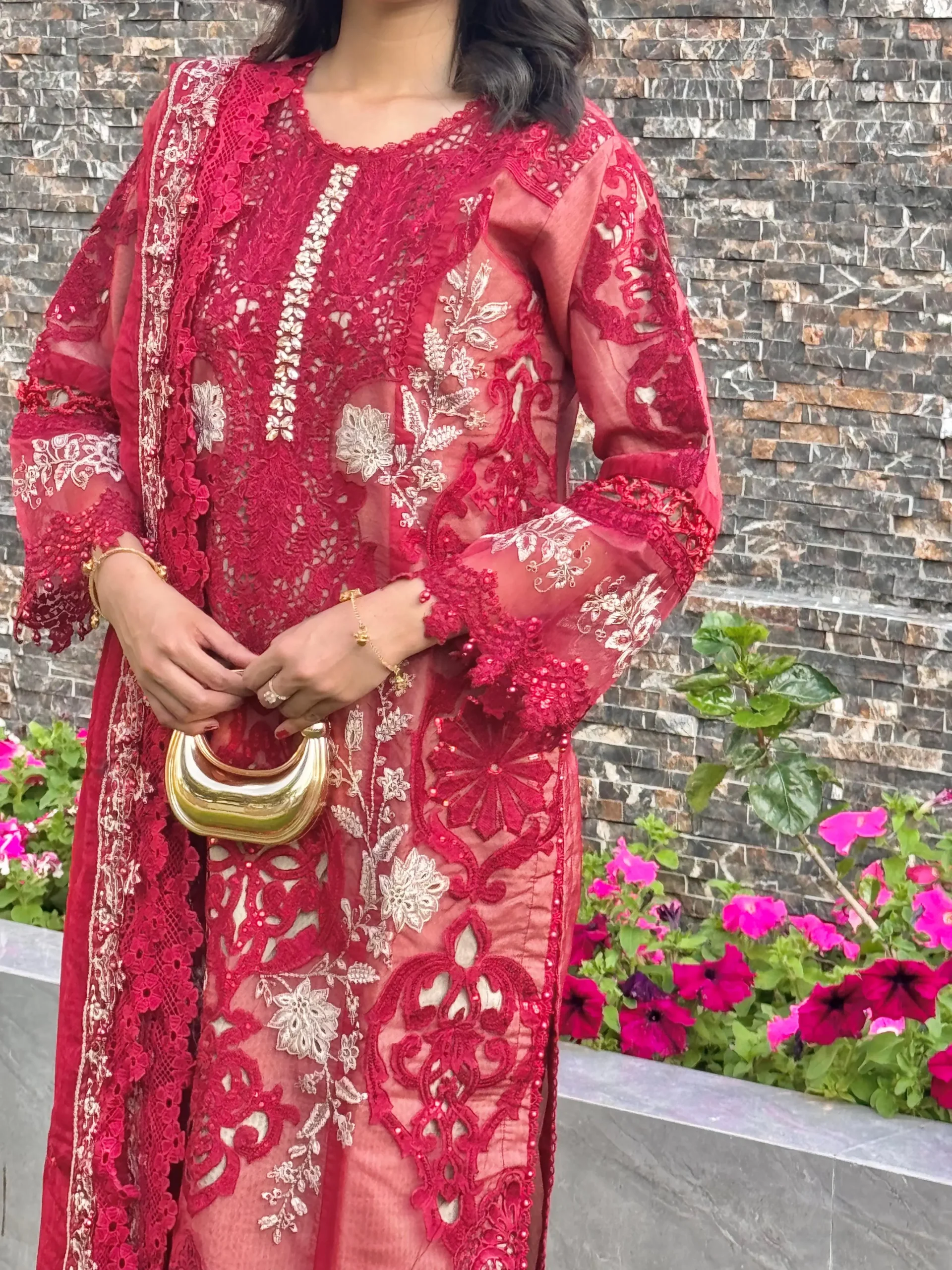 3 Piece Embroidered Organza Suit - Image 3
