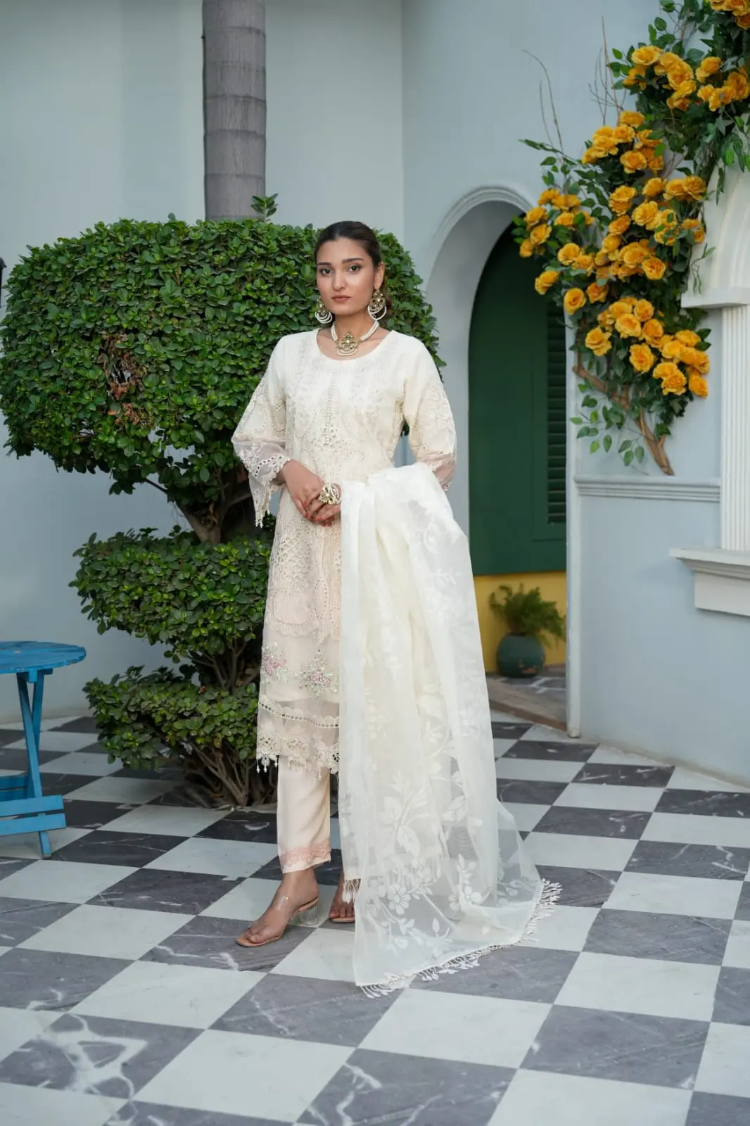 3 Piece Embroidered Organza Suit - Image 3