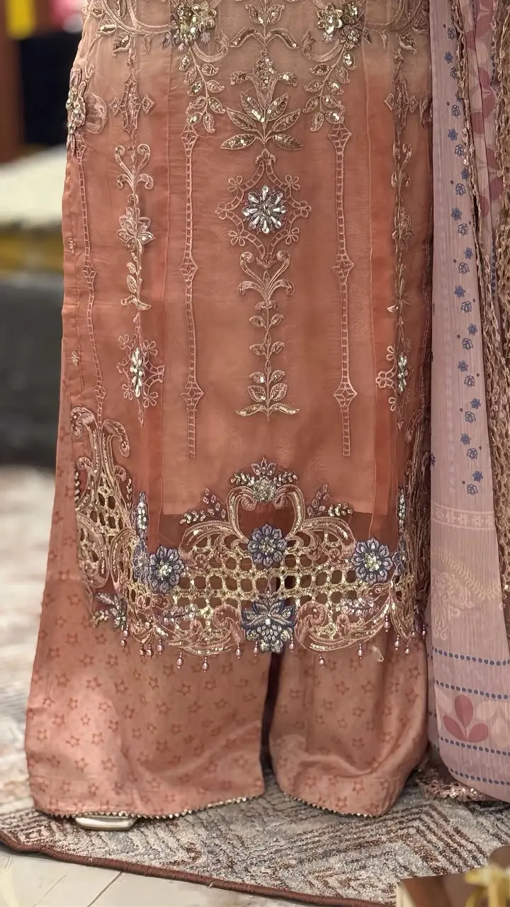 3 Piece Embroidered Organza Suit - Image 3