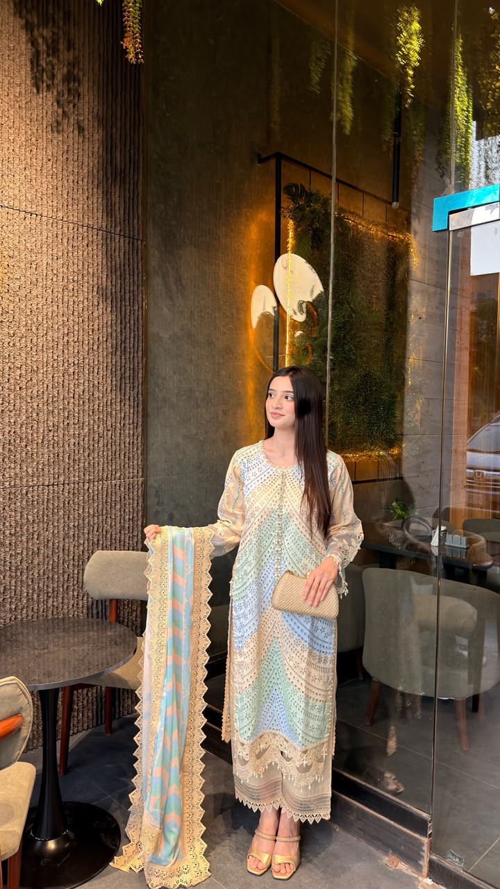 3 Piece Embroidered Cotton Suit - Image 4