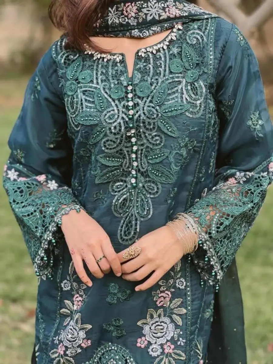 3 Piece Embroidered Organza Suit - Image 3