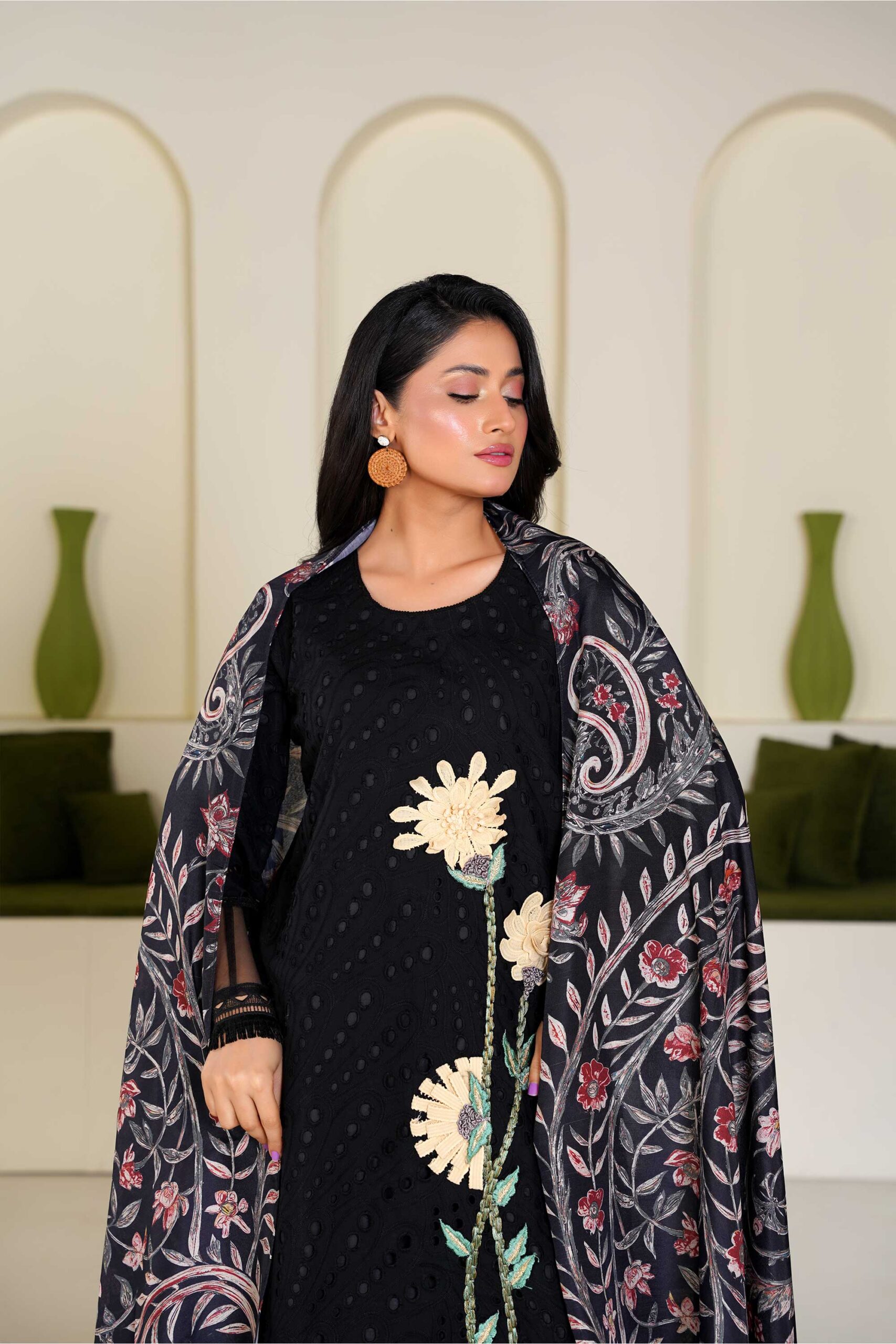 3 Piece Embroidered Cotton Suit - Image 6
