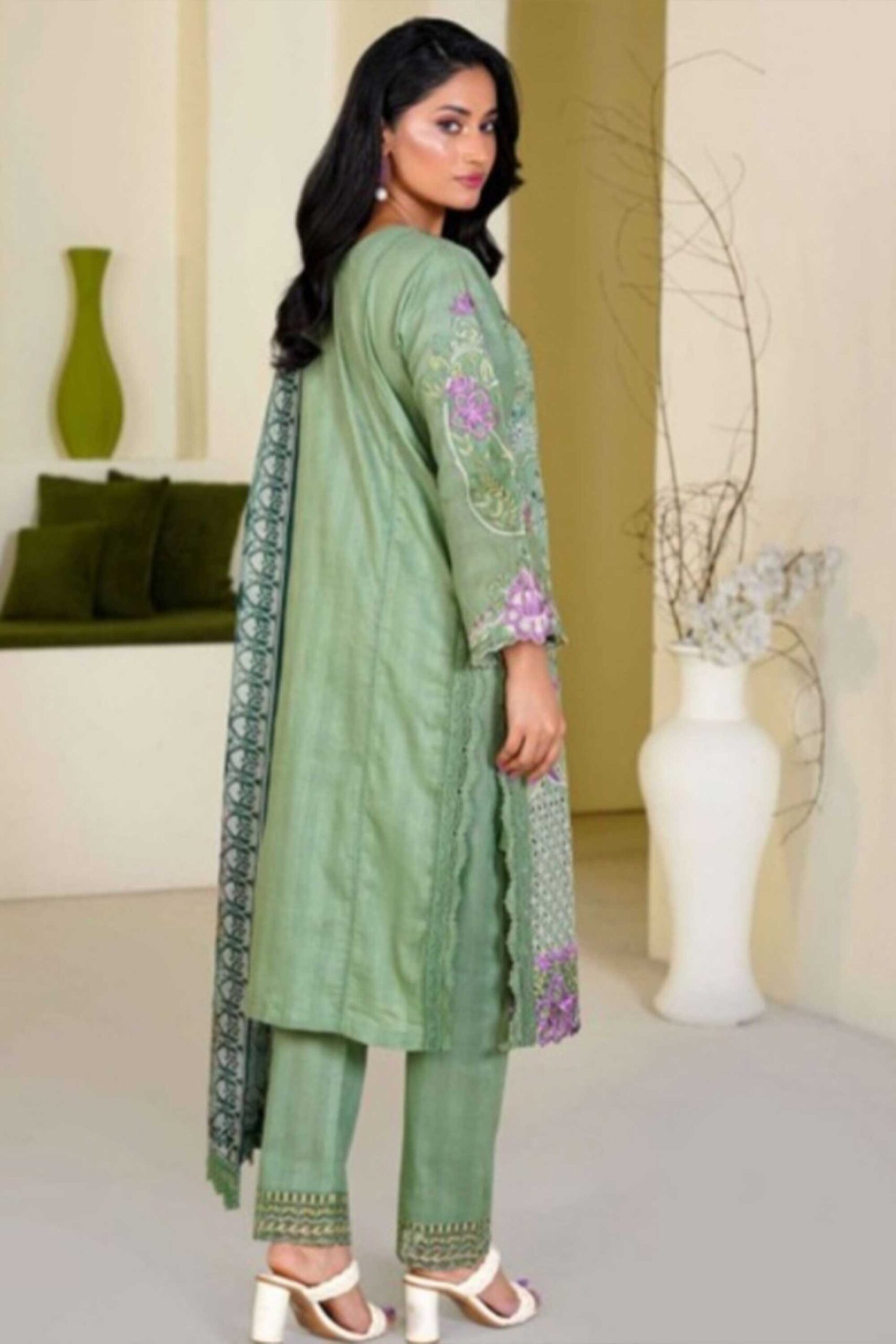 3 Piece Embroidered Cotton Suit - Image 2