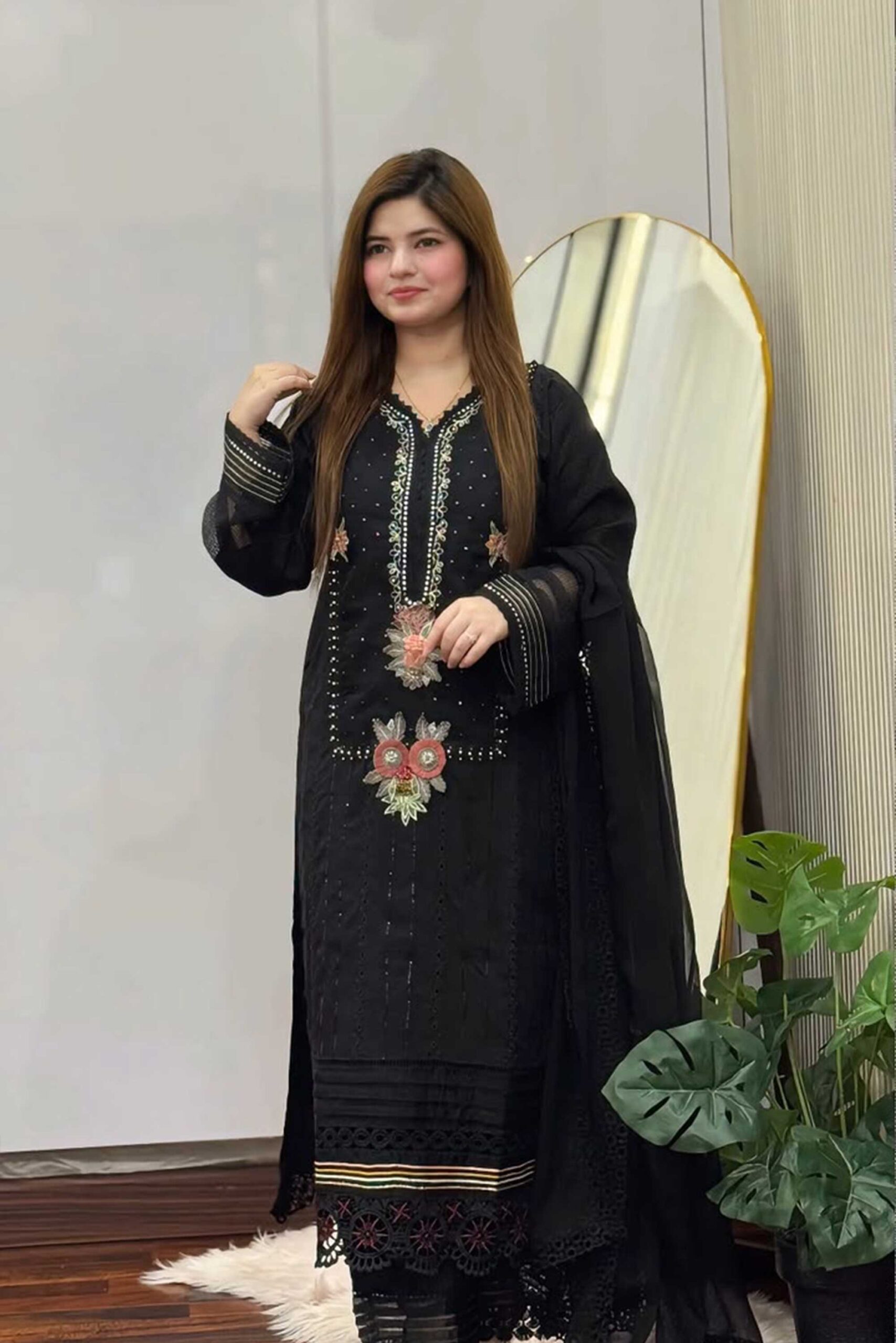3 Piece Embroidered Viscose Suit - Image 4