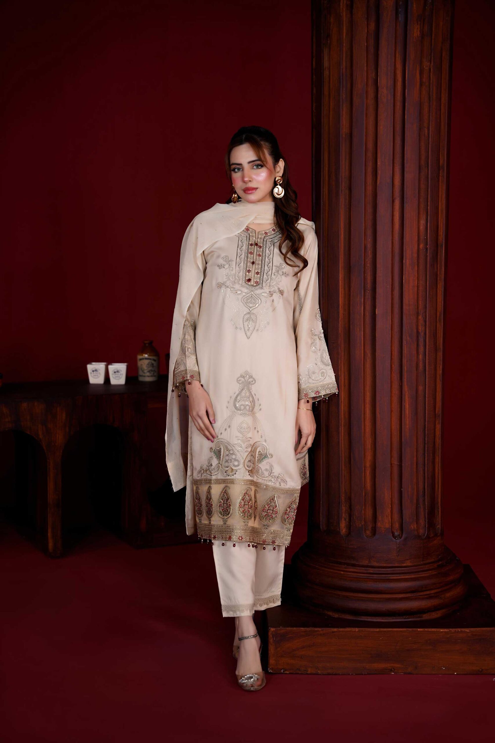 3 Piece Embroidered Viscose Suit - Image 4
