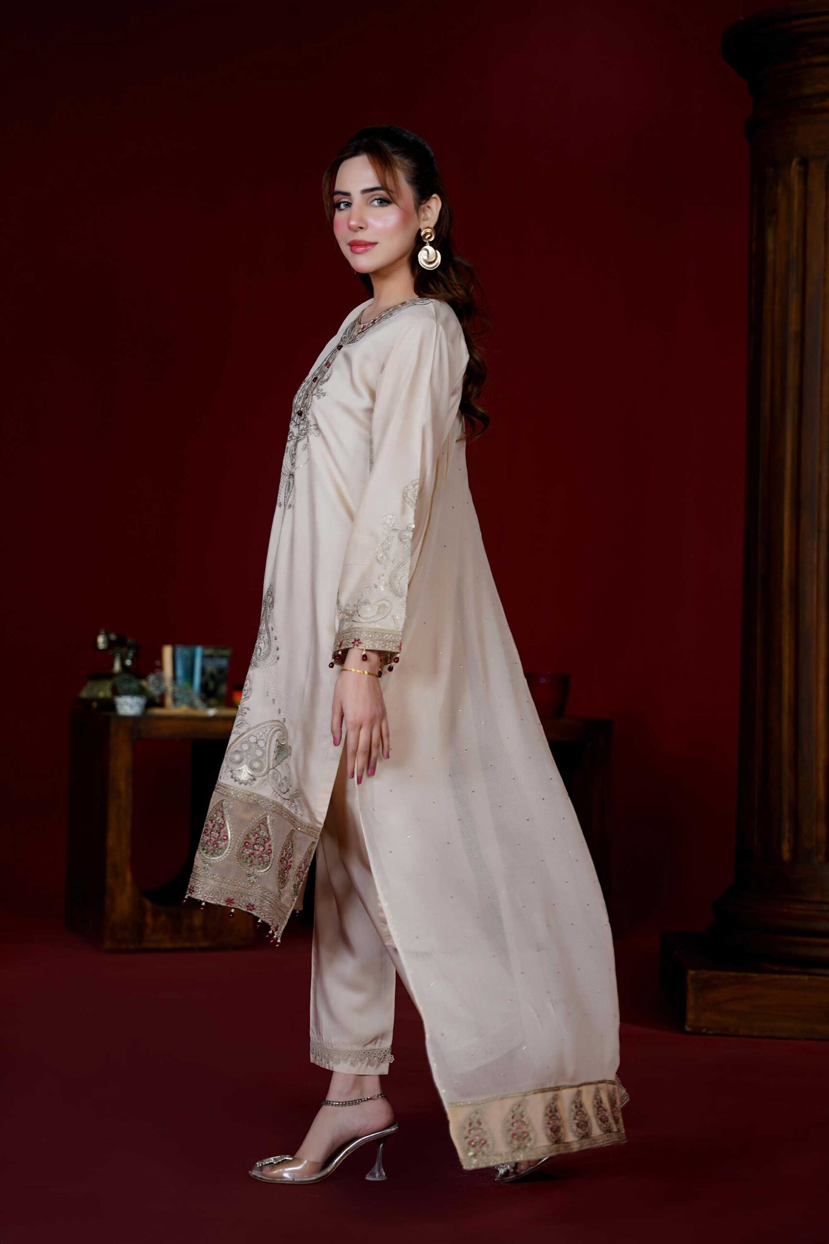 3 Piece Embroidered Viscose Suit - Image 2