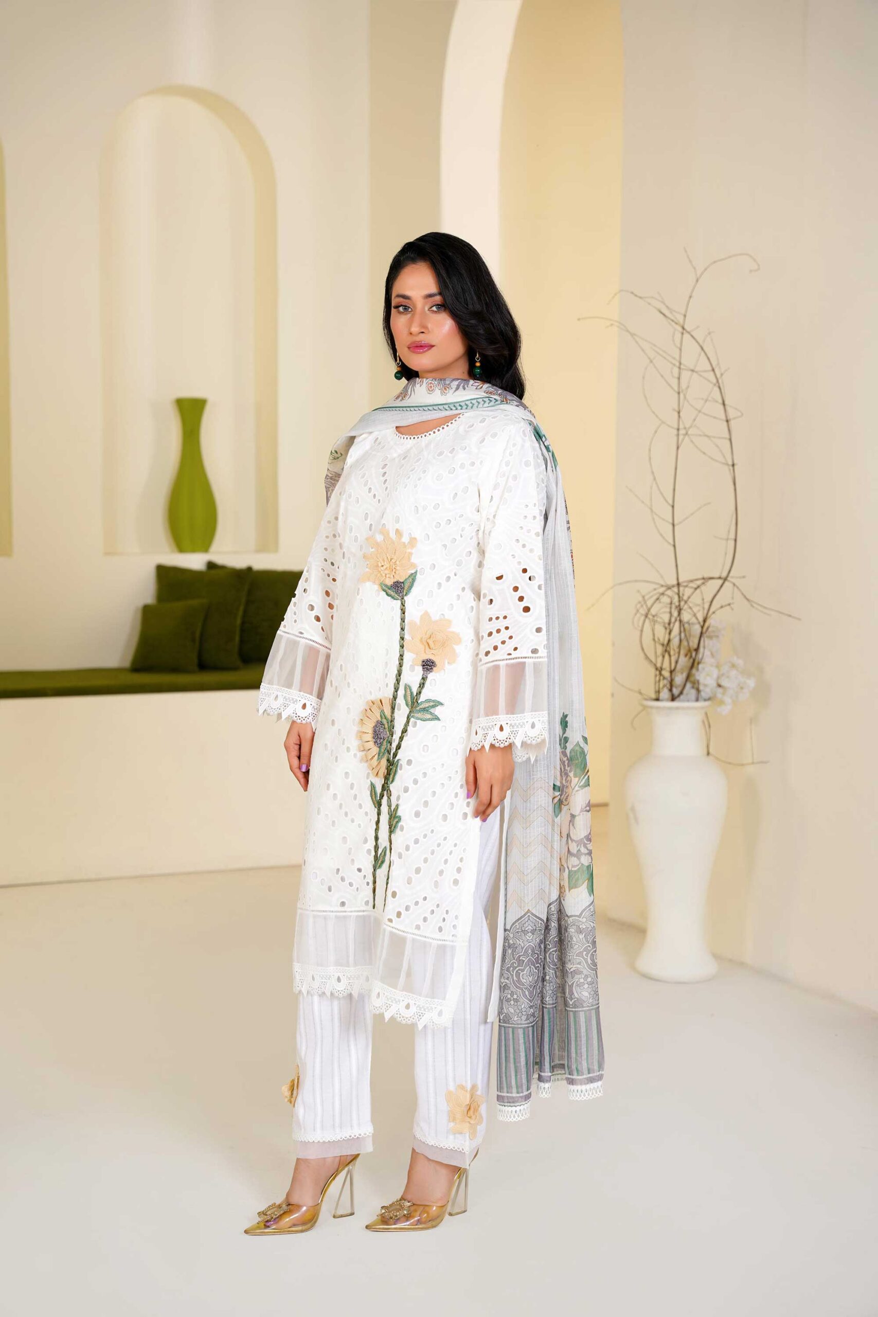 3 Piece Embroidered Cotton Suit - Image 2