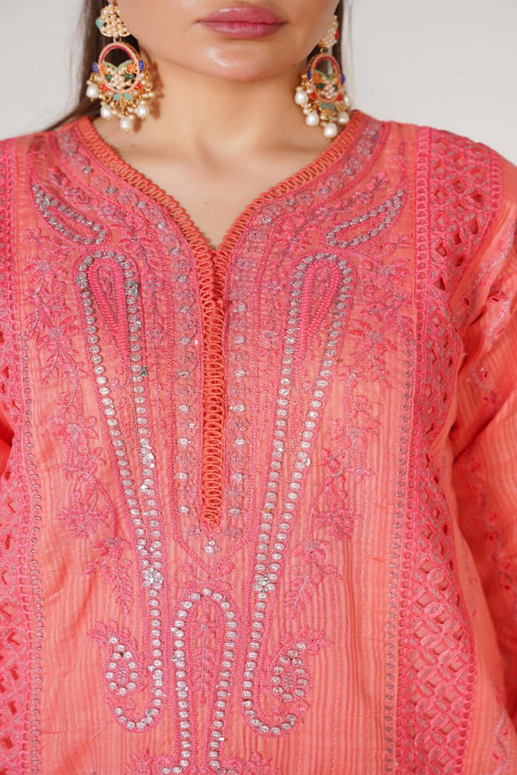 3 Piece Embroidered Cotton Suit - Image 3