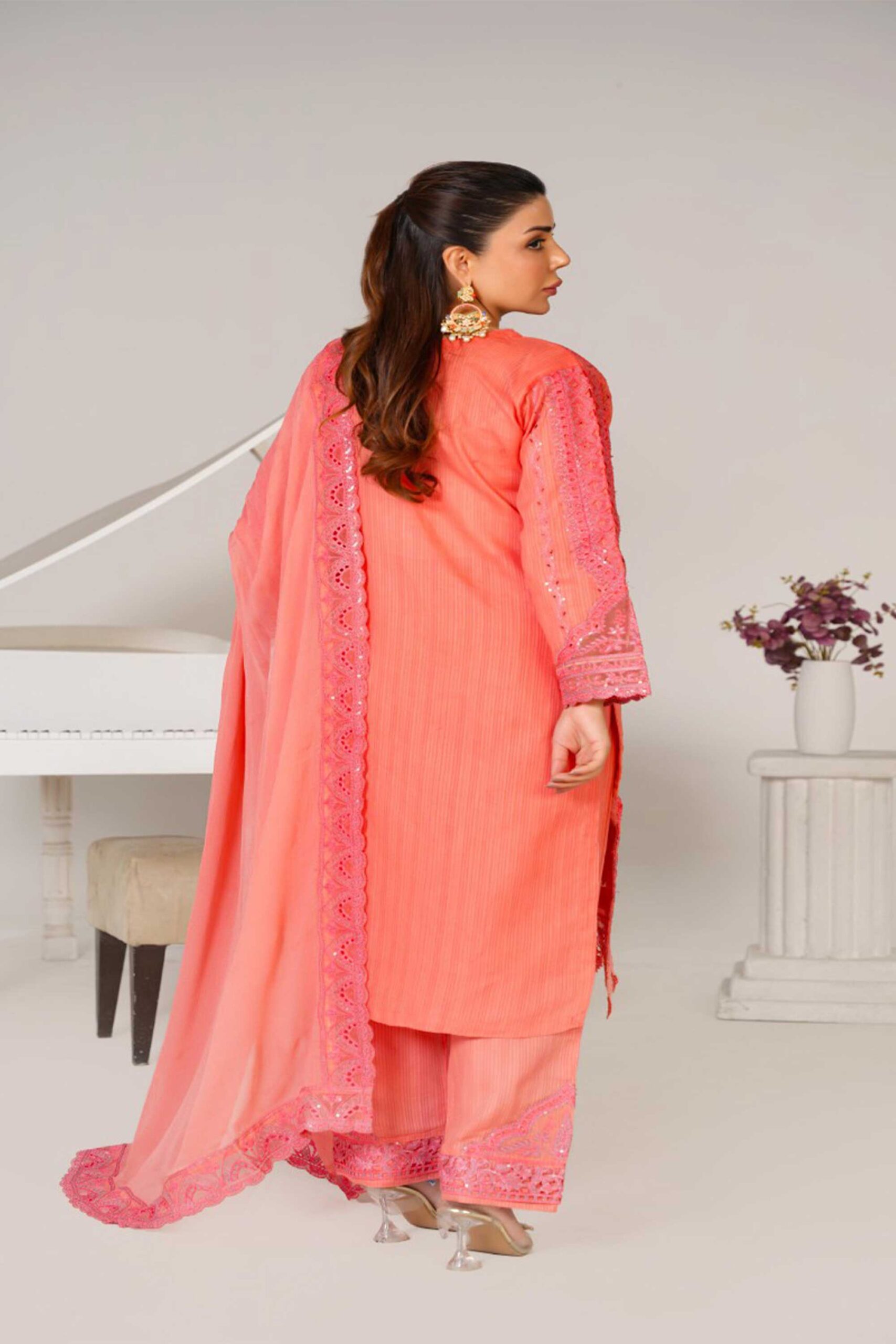 3 Piece Embroidered Cotton Suit - Image 5