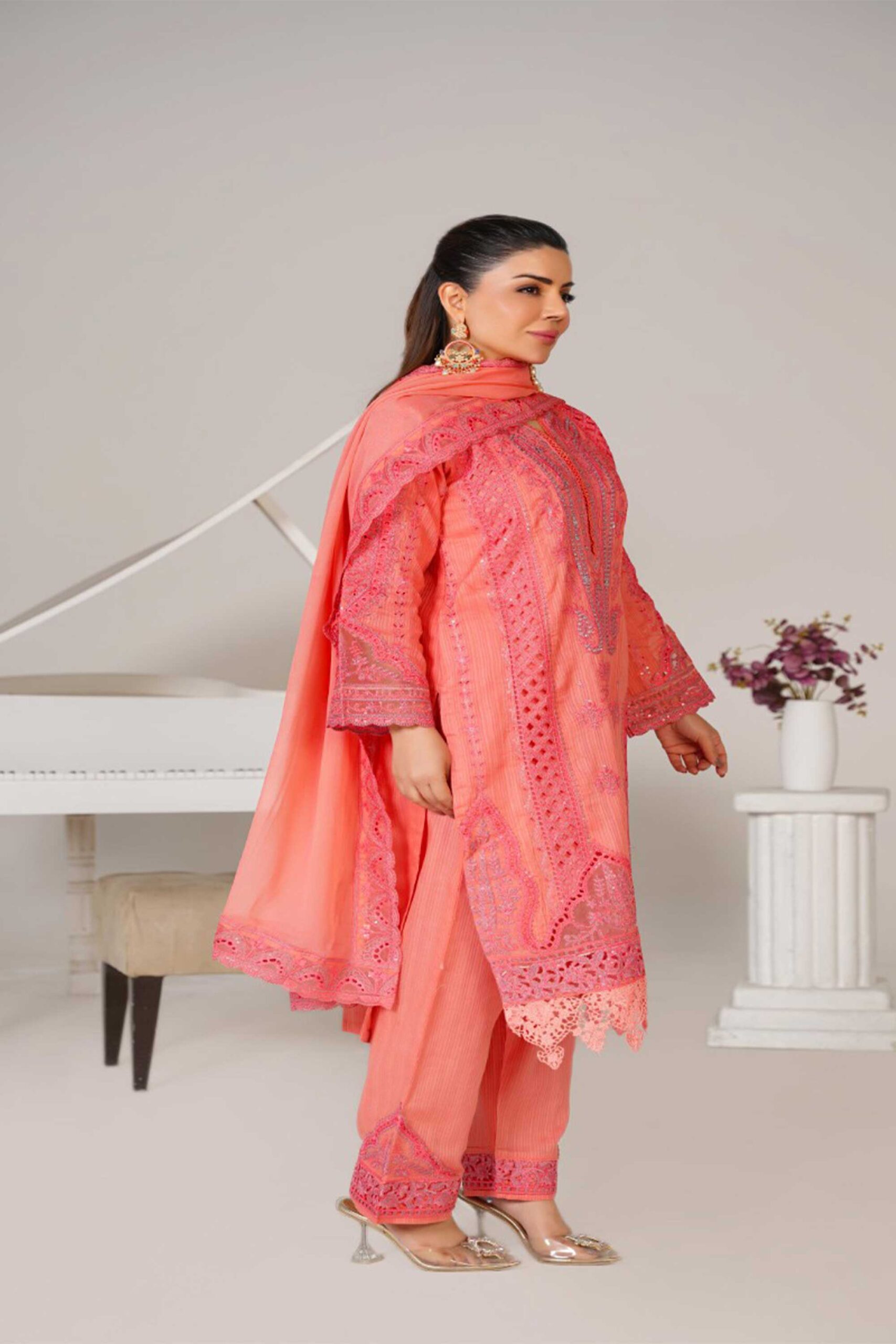 3 Piece Embroidered Cotton Suit - Image 2
