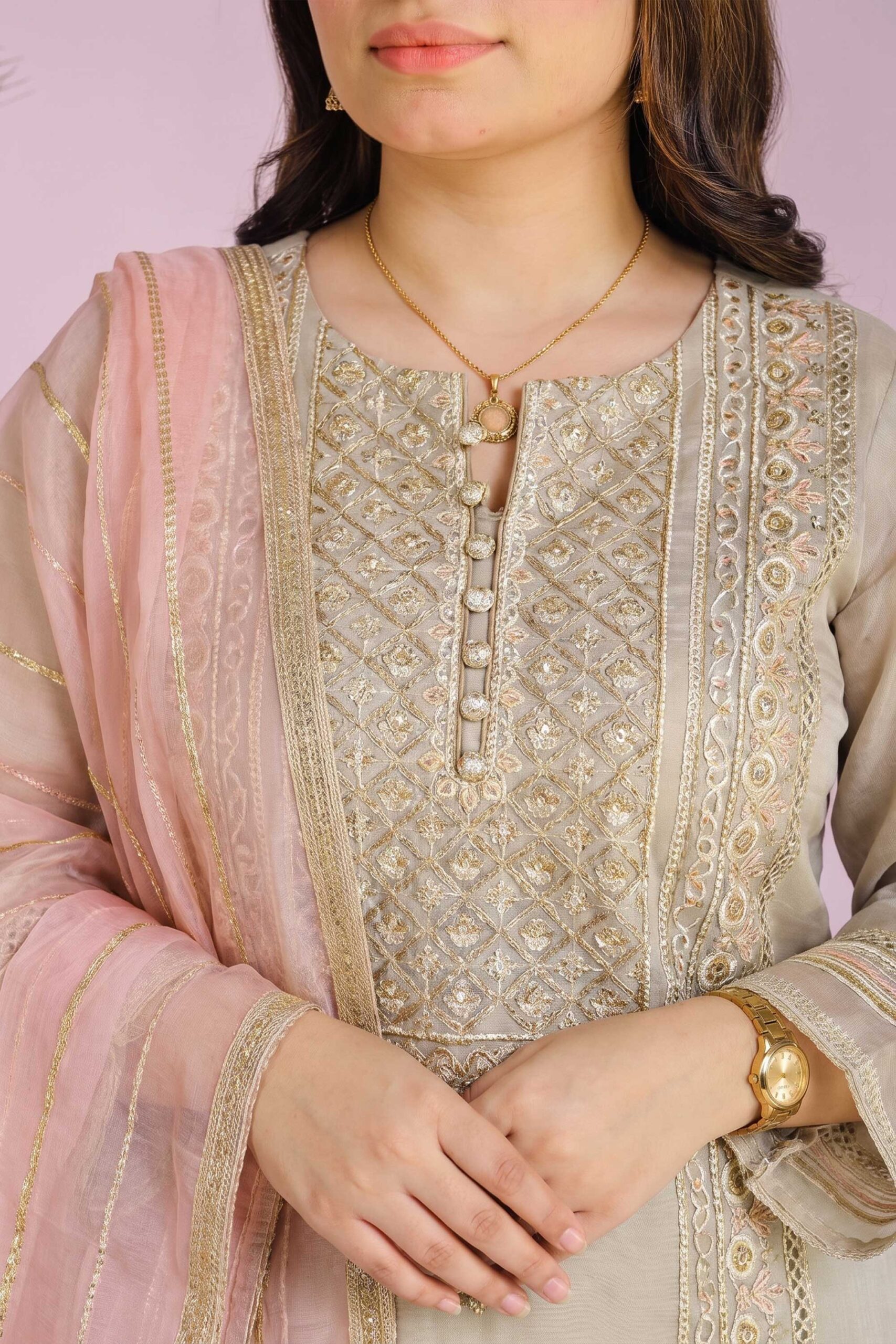 3 Piece Embroidered Cotton Suit - Image 2